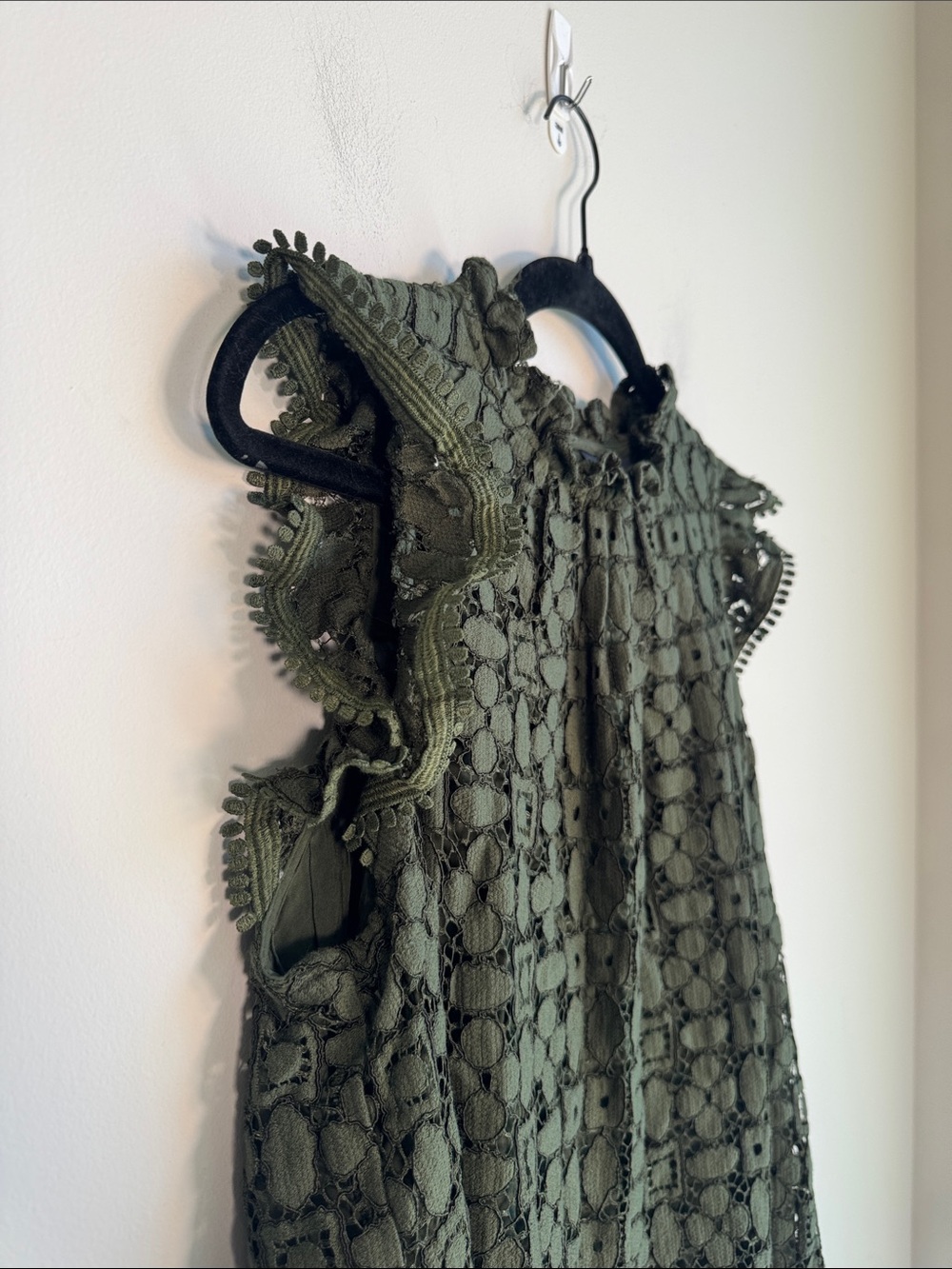 Maeve Olive Green Lace Ruffle Sleeve Blouse - Picture 4 of 6